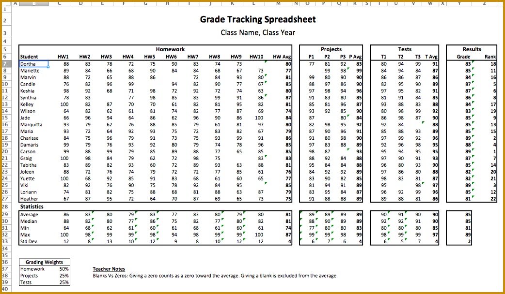 6 Homework Spreadsheet Template | FabTemplatez