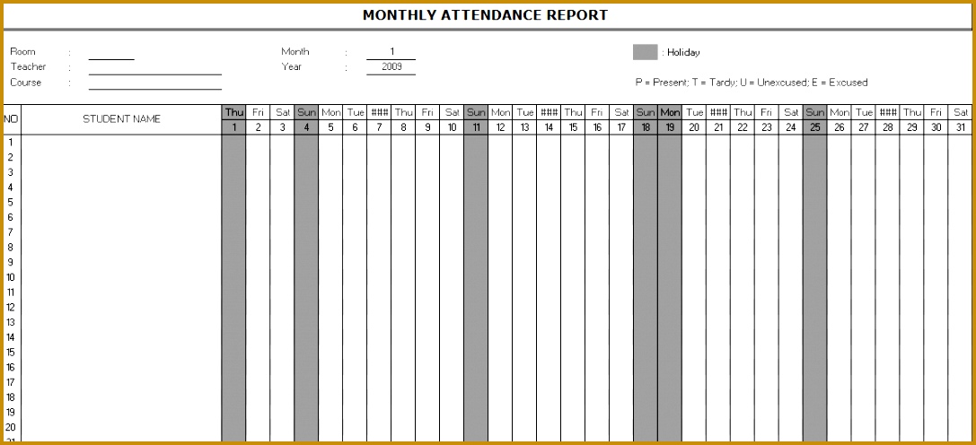 Monthly Attendance Report Template 4961087
