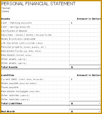 Personal Financial Statement Template 368329