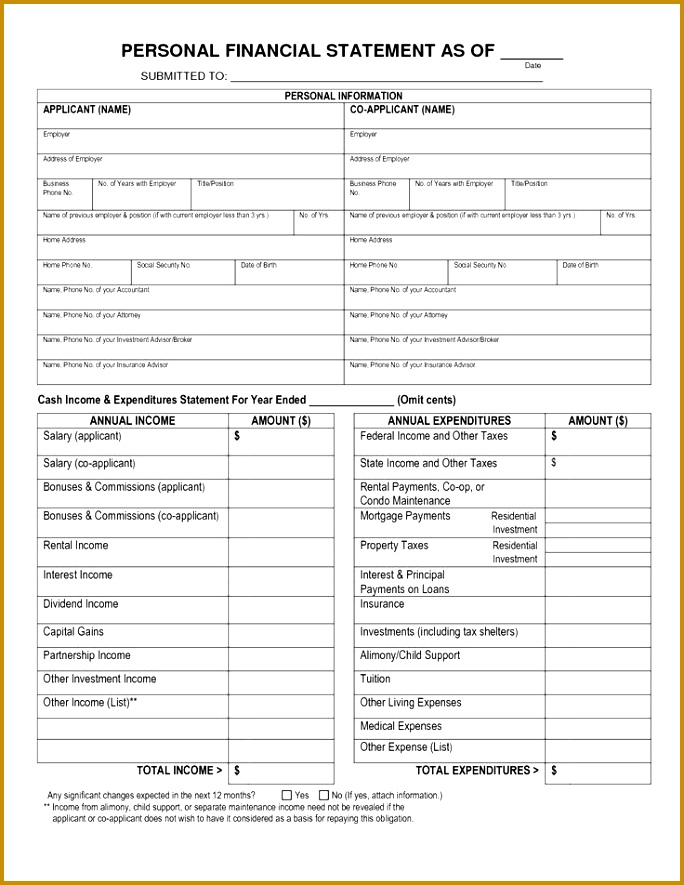 30 Blank Personal Financial Statement Template Excel 885684