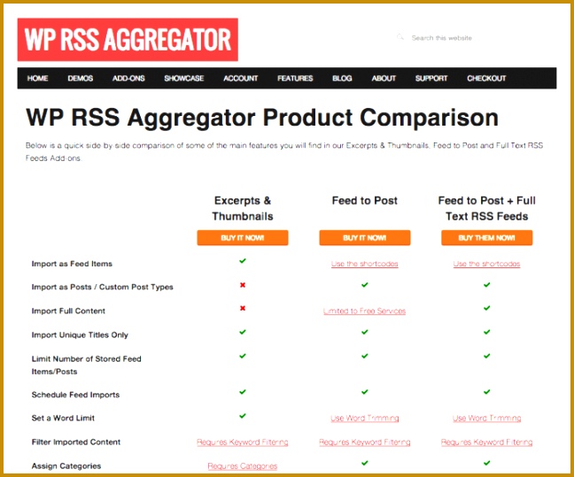 WP RSS Aggregator s Product parison Table 539648