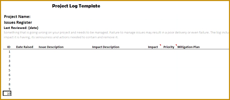 Project Log Template 916398