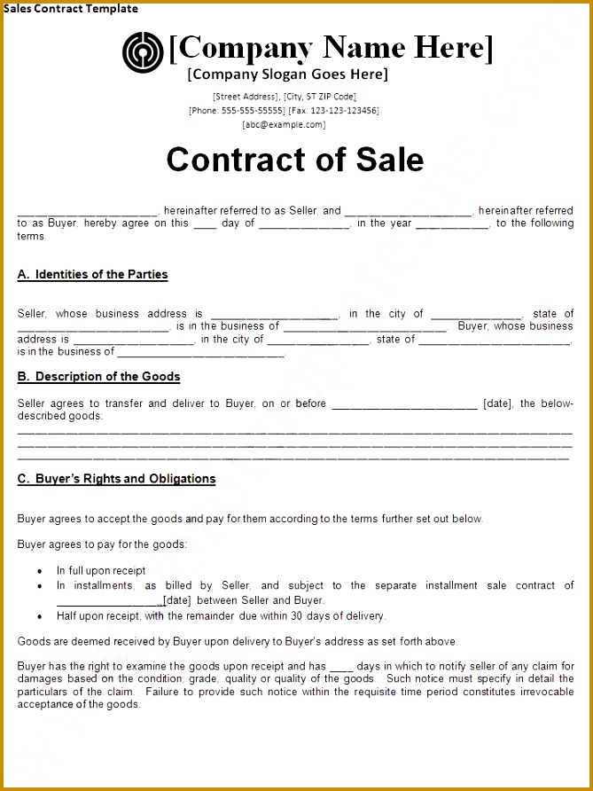 sales contract template 892669