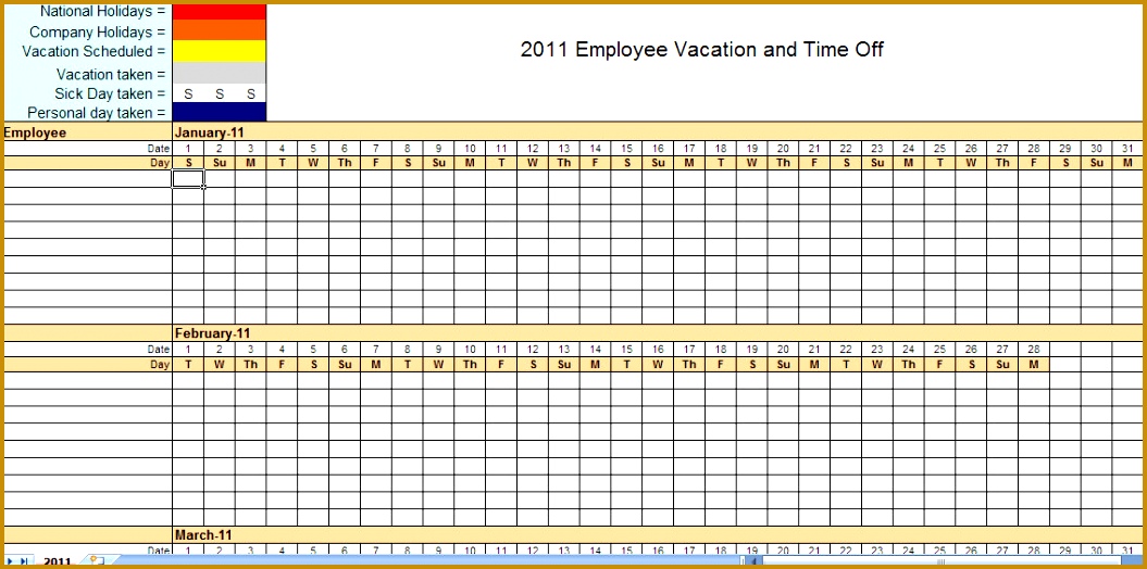 Employee Vacation Tracking Calendar Template 5241055