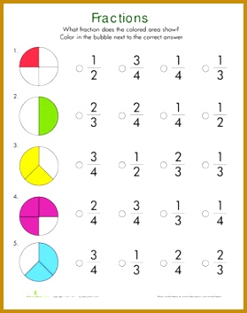 First Grade Math Worksheets Fractions Quiz 353279