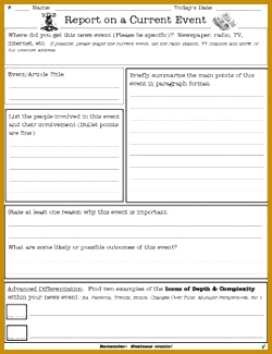 Simple Current Event Worksheet With Icons of Depth & plexity 250325