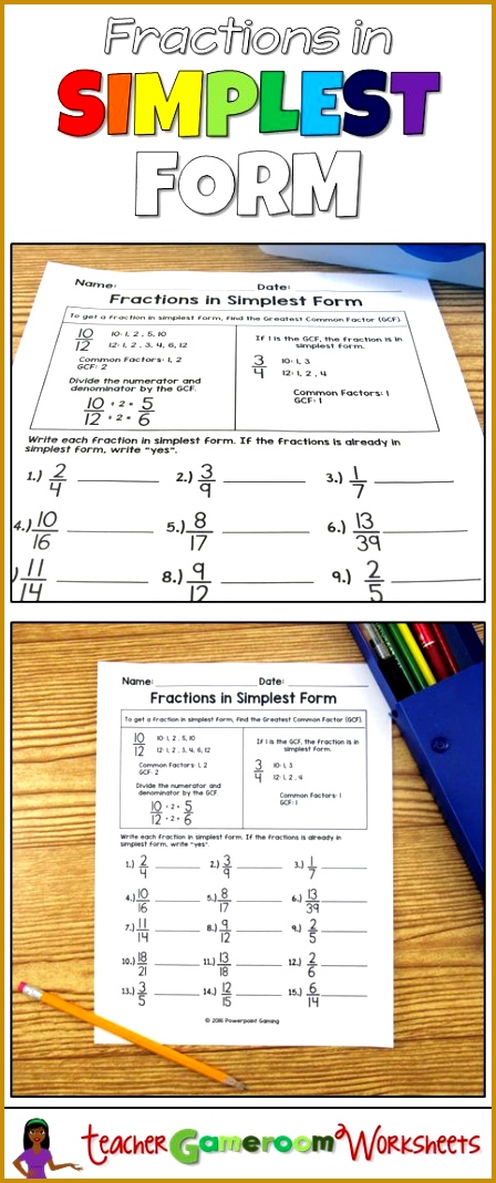 Fractions in Simplest Form GCF Worksheet 5th Grade 1069448