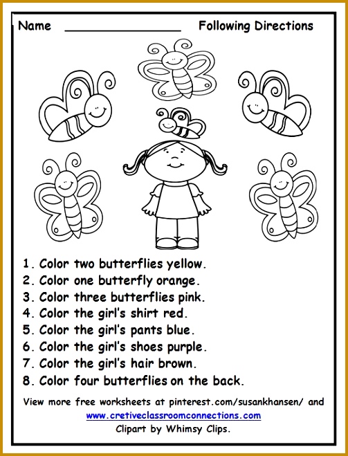 Free Following Directions worksheet with color words provides a fun activity for students Other free 659503