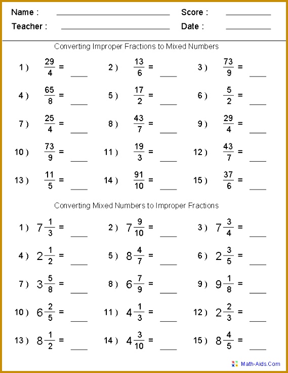 Converting Improper Fractions & Mixed Numbers Worksheets m great website for any needs 736569