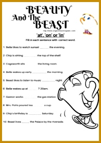 beauty and the beast worksheet prepositions 279197