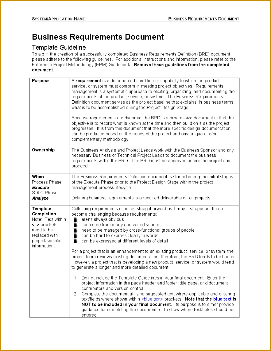 Business Requirements Document Template 38717 Project Management Brd Business Requirment Document Templete 1203930