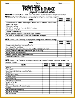 Physical and Chemical Properties & Change Synthesis Worksheet with Answer Key 325251