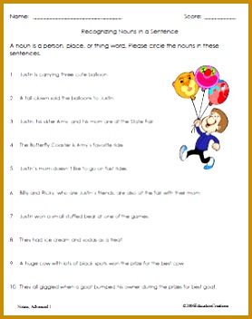 Nouns Worksheet Samples Education Creations 278352