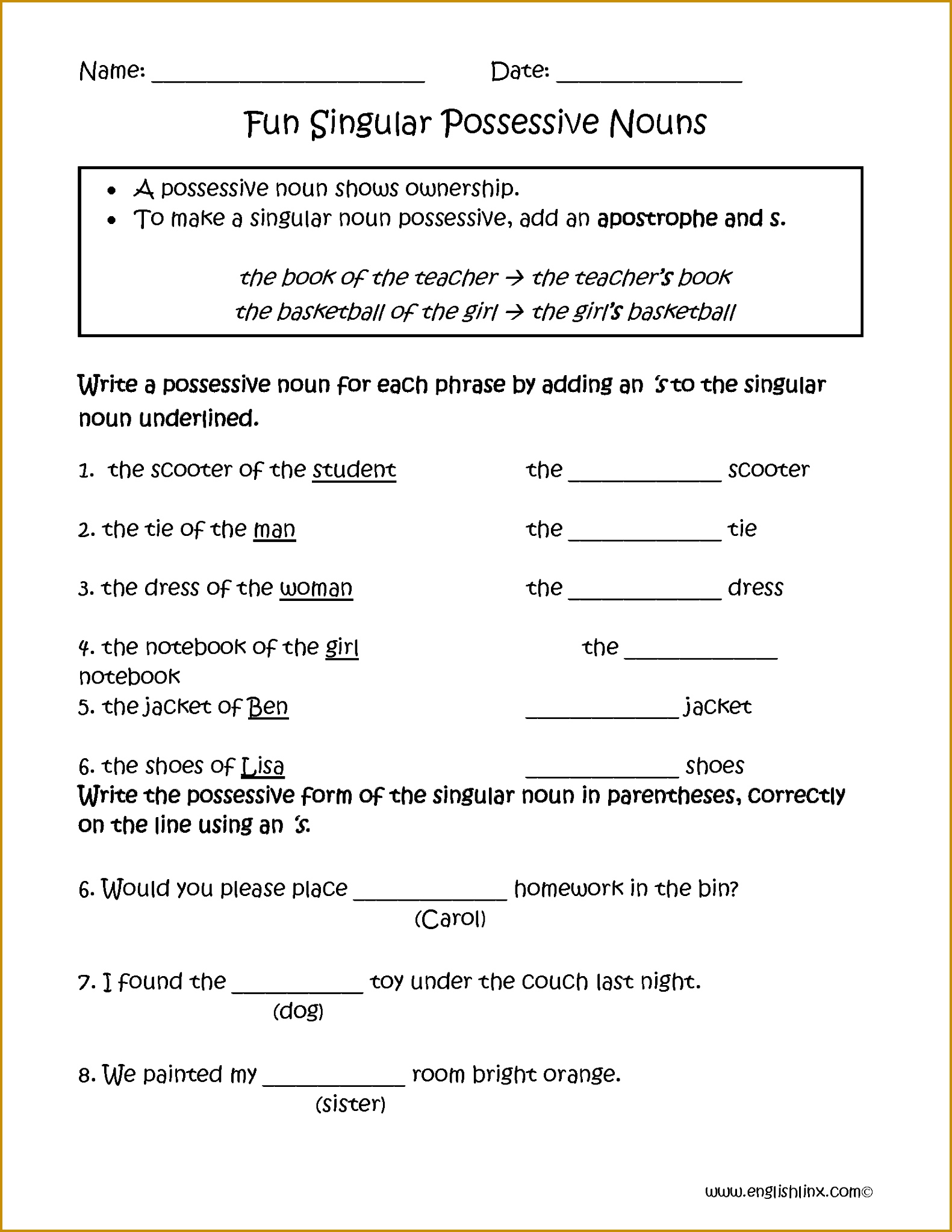 Fun Singular Possessive Nouns Worksheets 20461581