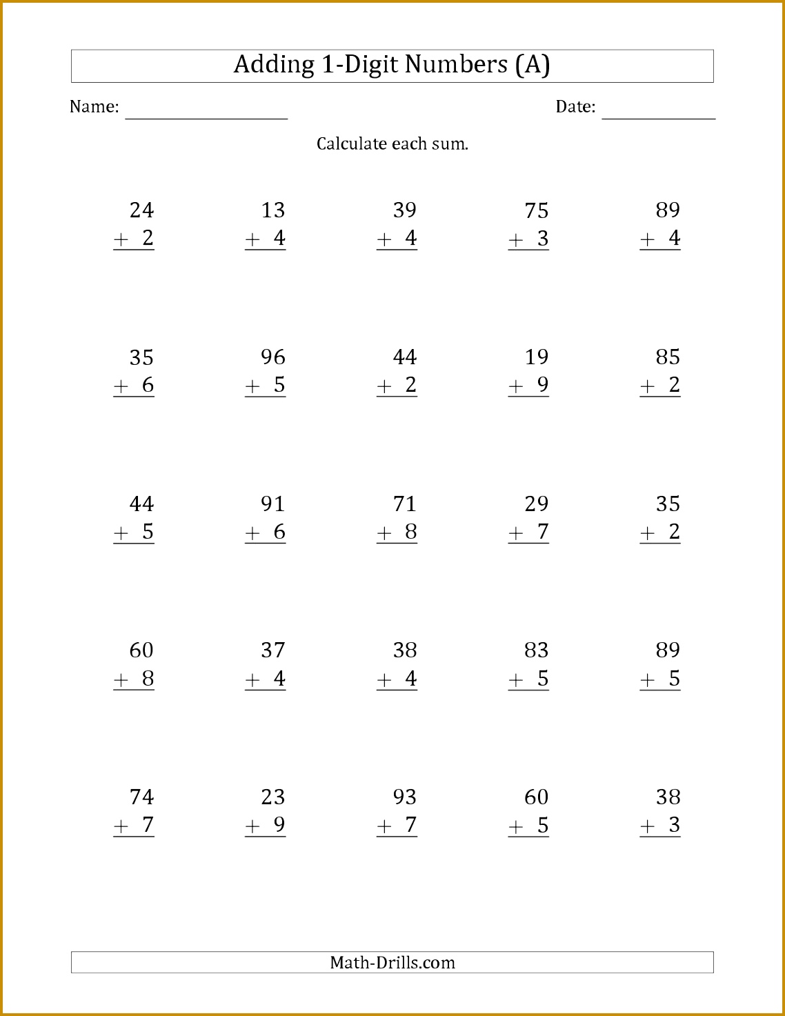 The Plus Addition with NO Regrouping All Addition Worksheet 14731138