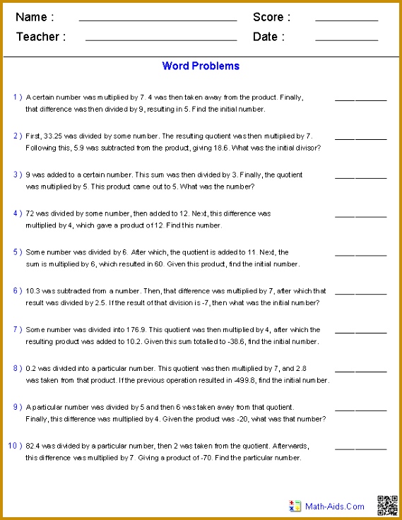 Fourth Grade Math Word Problems Worksheets 736569