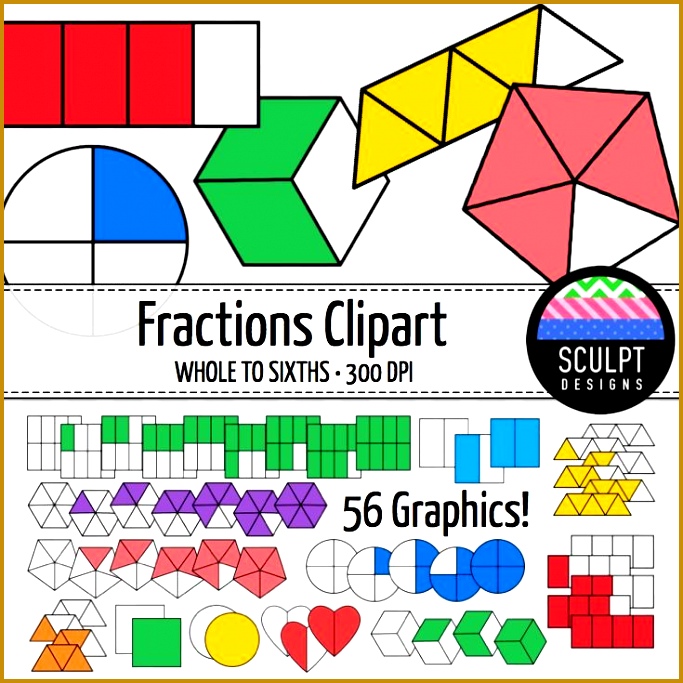 New Fractions Clipart 56 colorful graphics for fractions from the whole to eighths Perfect for creating worksheets games and more 683683