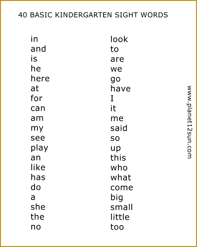 Free printable worksheets for preschool Kindergarten grades List of Kindergarten sight words 8371046