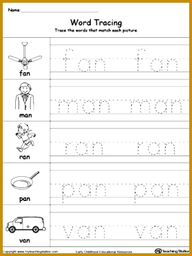 FREE Word Tracing AN Words Worksheet Topics Writing 372279