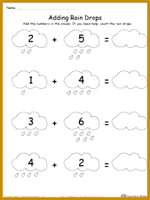 FREE Adding Numbers With Rain Drops Up to 9 Worksheet Add 292219