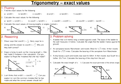 Exact trig values mastery worksheet 321465