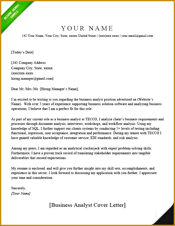 Cover Letter Example Business Analyst Elegant Business Analyst CL Elegant 744576