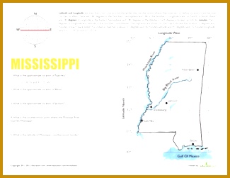 Middle School Geography Worksheets Latitude and Longitude Mississippi 251325