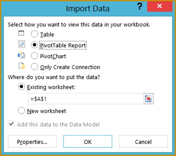 Example of the Import Data dialog box 585520
