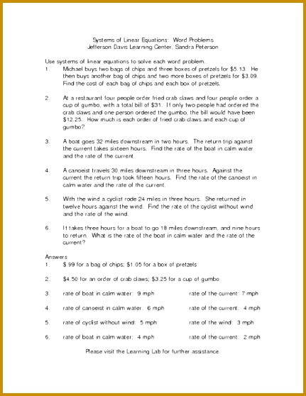 System Equations Word Problems Worksheet 558431