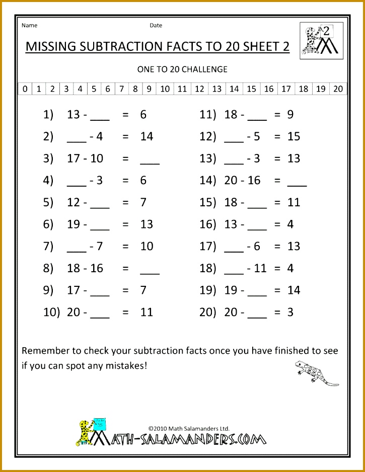 math subtraction worksheets missing subtraction facts to 20 1 938725