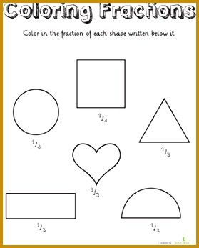 First Grade Math Worksheets Coloring Shapes Fractions 347279