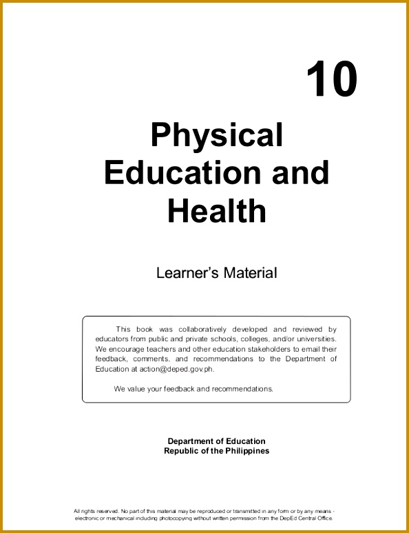10 Physical Education and Health Learner s Material Department of Education Republic of the Philippines This book 773594