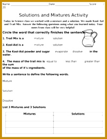 Mixtures and Solutions Activities Notebook Worksheets 283219