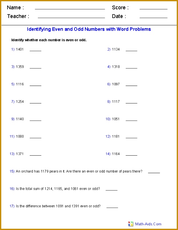 Identify Even and Odd with Word Problems 569736
