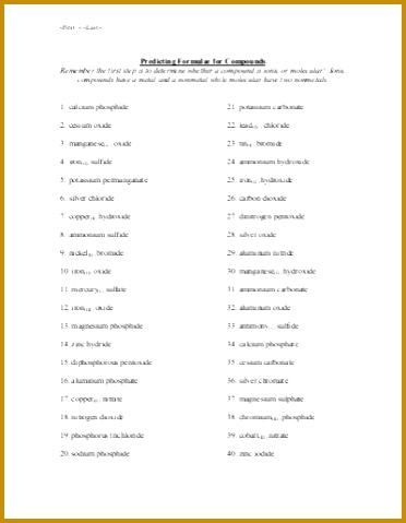 Chemistry Lesson03 pounds and Naming Worksheets 479372