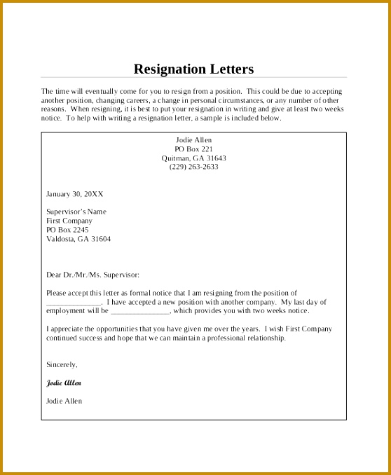 Two Weeks Notice Resignation Letter Template 678558