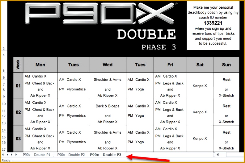 6 P90x Worksheets FabTemplatez