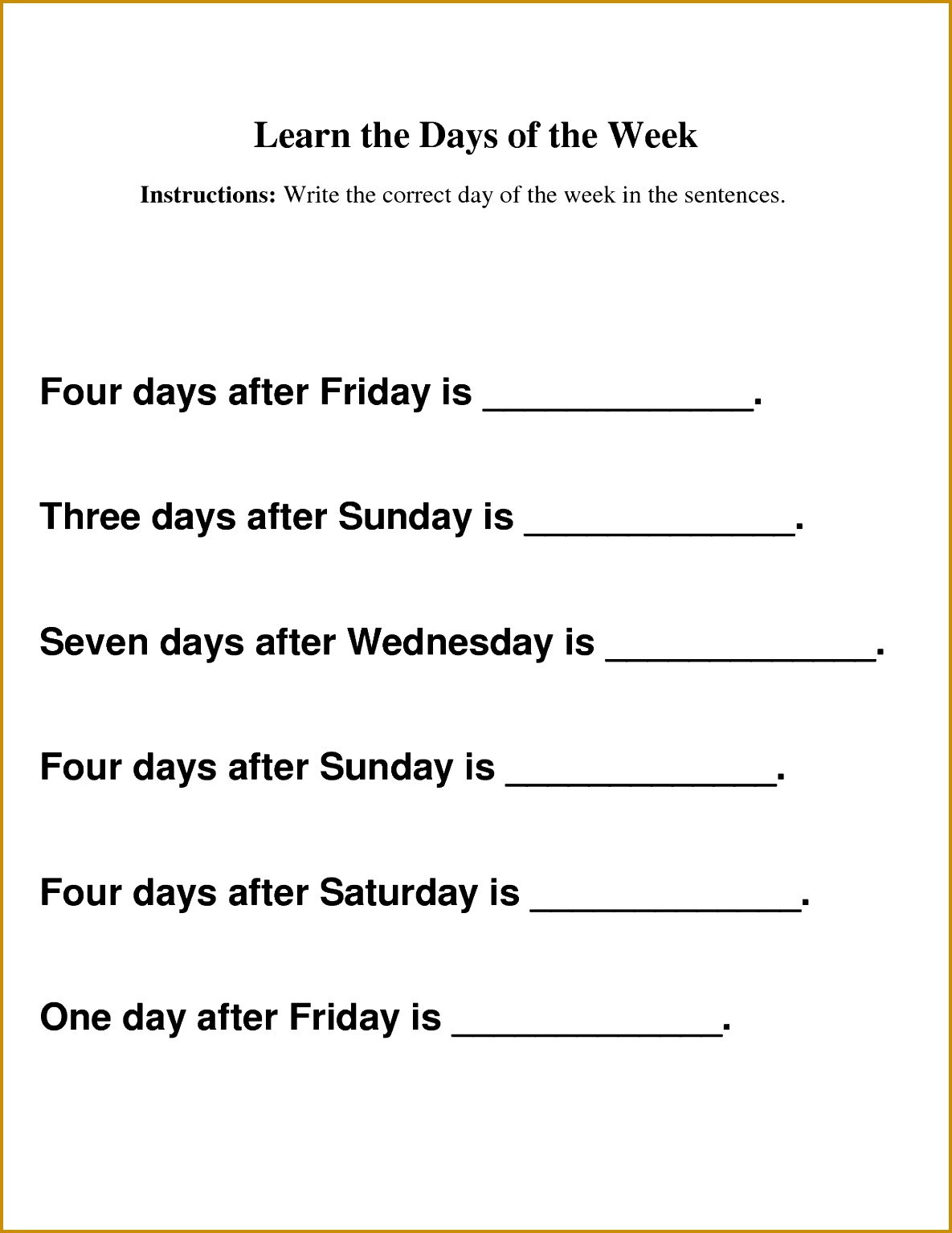 Days of the Week Worksheet for Kids 15341185