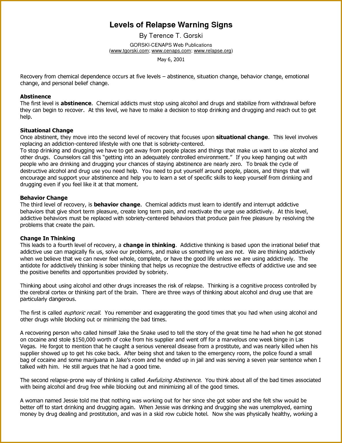 Gorski Relapse Prevention Worksheets 15341185