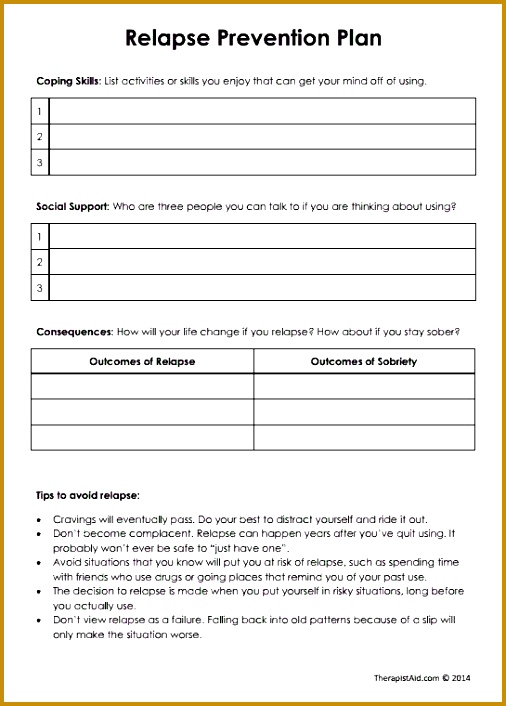7 Relapse Prevention Worksheets | FabTemplatez