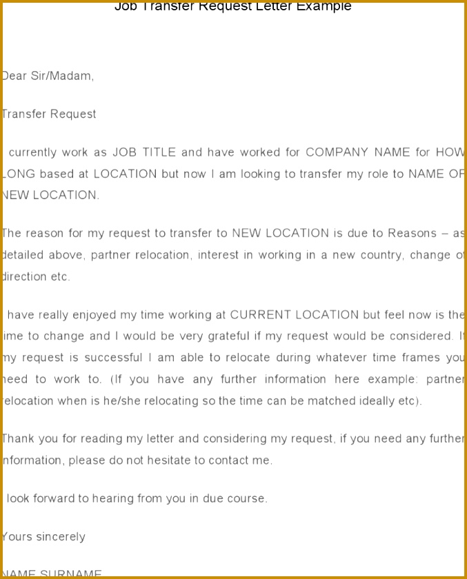 Job Transfer Request Letter Template Example 840677