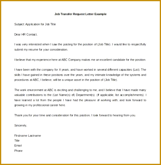 Awesome Collection of Sample Job Transfer Request Letter Format Transfer Application Letter Format 558544