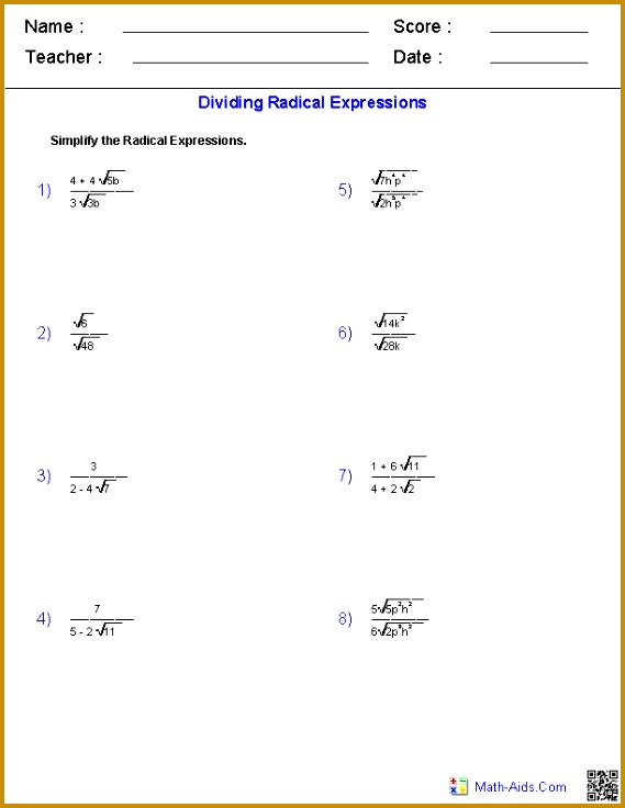 6 simplifying radicals worksheet fabtemplatez