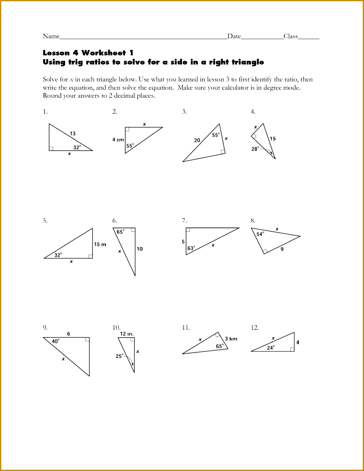Worksheet Trigonometric Ratios Sohcahtoa Answers Worksheets for all Download and Worksheets 15341185