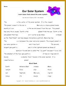 Solar system facts worksheet Students are to fill in the blanks There is an 283219