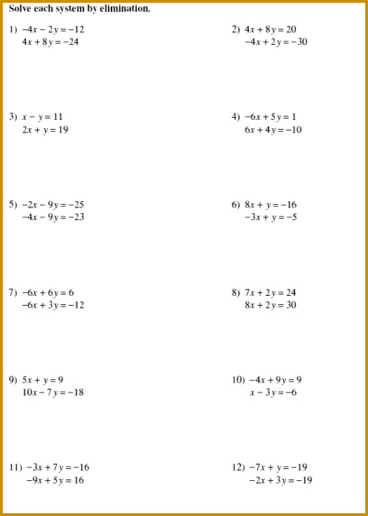 Solving Systems Linear Equations By Elimination Worksheet Worksheets for all 736525