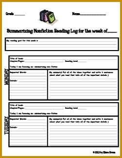 Reading Log for Summarizing nonFiction Use for reader s workshop guided reading shared reading 325251