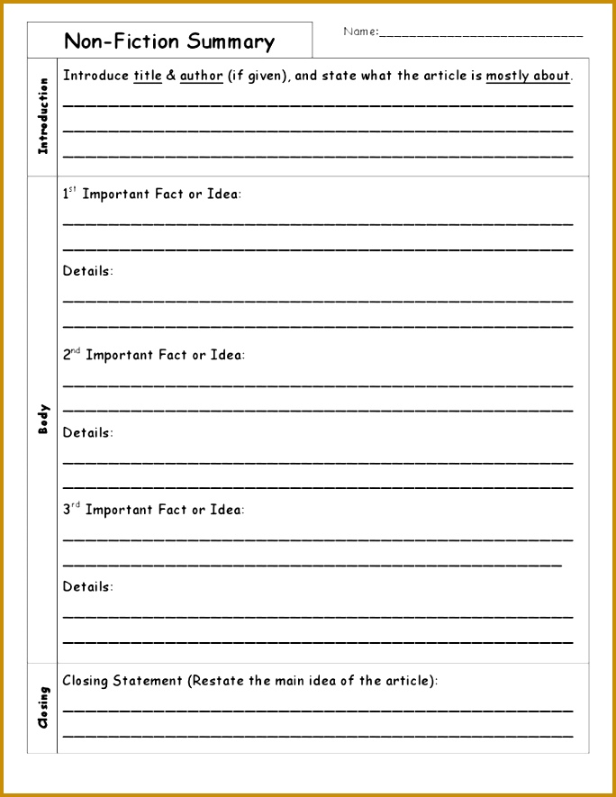 Nonfiction Summary Graphic Organizer 885684