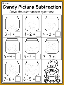 Kindergarten Candy Picture Subtraction for Halloween This Kindergarten Halloween Worksheet Pack features 44 NO PREP 291219