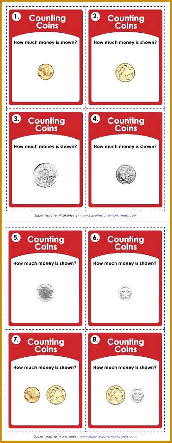 Super Teacher Worksheets has basic counting coins resources for U S dollars Canadian dollars UK Pounds and Australian dollars pictured here 345886
